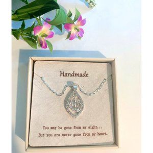 Handmade Rhinestone Silver-Tone Pendant Necklace Memory "You are Never G…